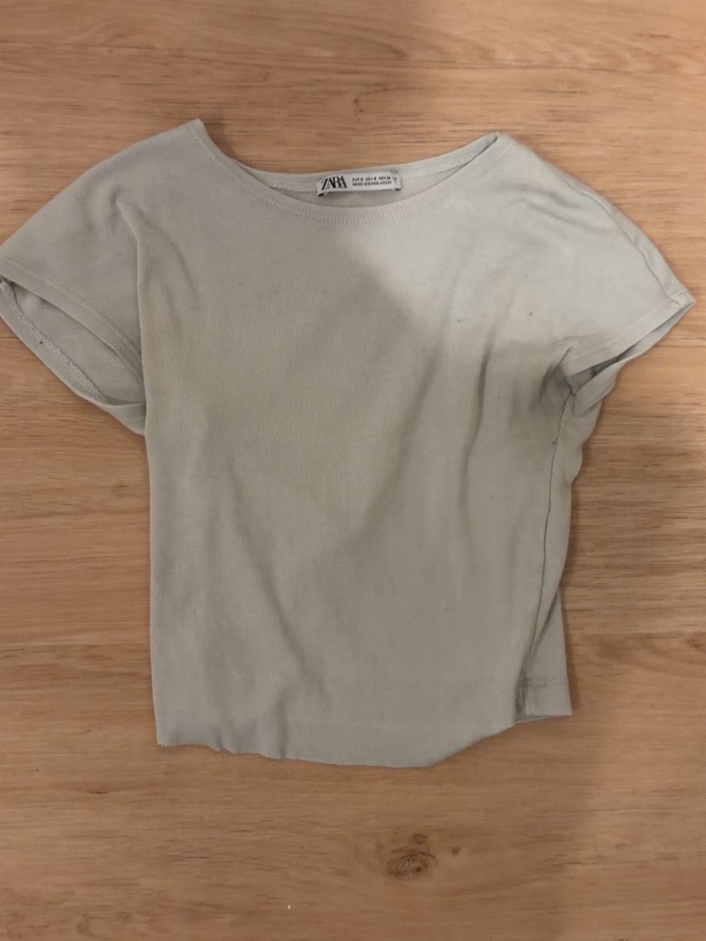 ZARA Sage Ribbed Short Sleeve Crop Top